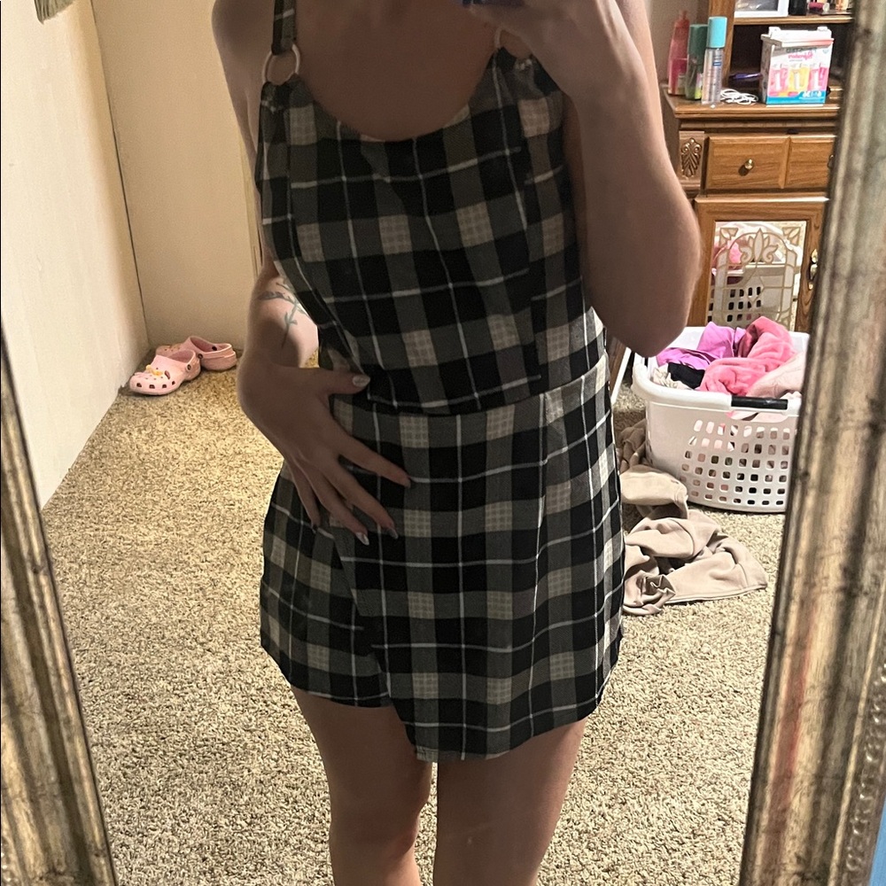 No Boundaries Black and White Checkered Mini Dress w/ built in shorts